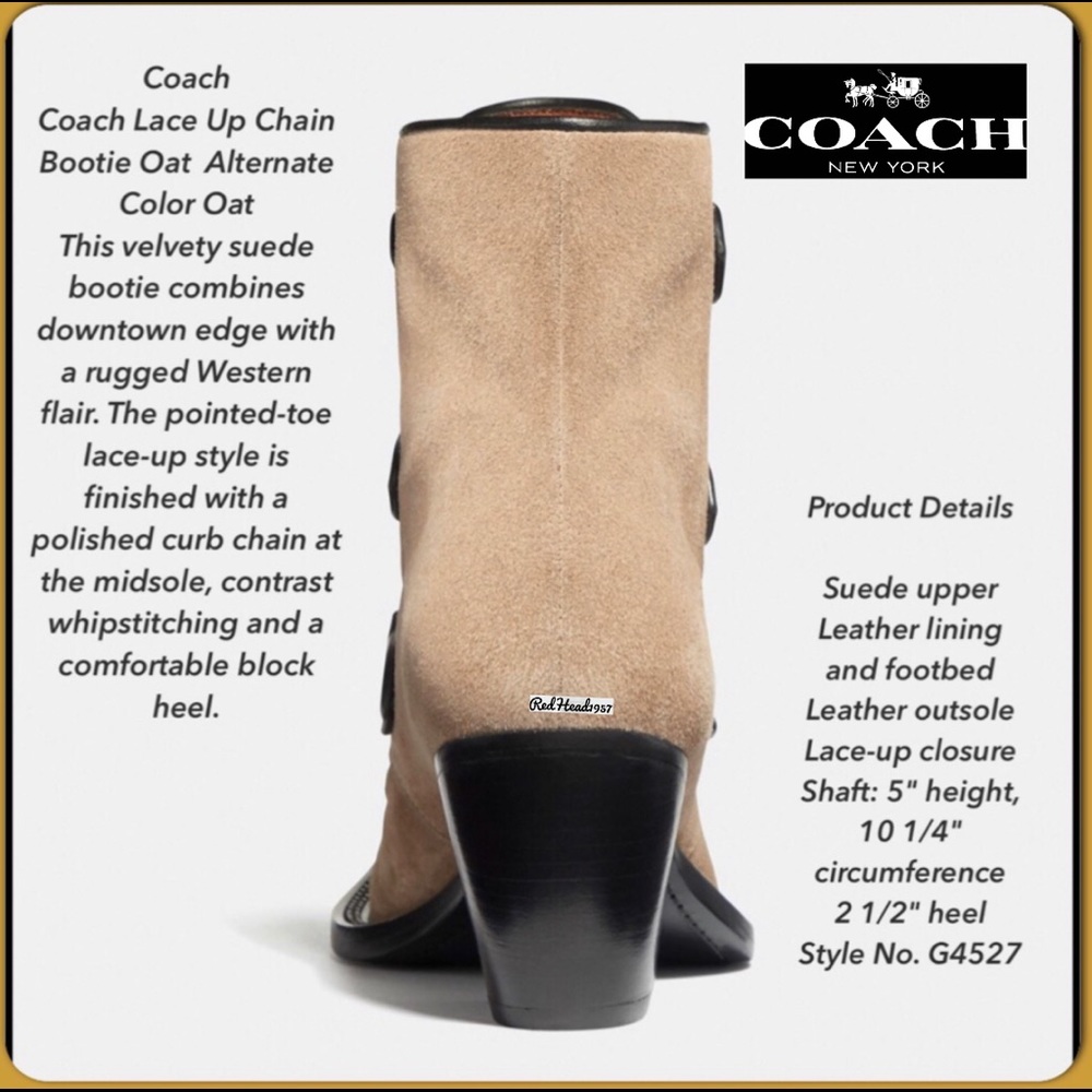 ๐ HTF! ๐ฅ๐ธ๐ป Coach Lace-Up Chain Oak Booties NIB๐ข ๐ FIRM PRICE๐ฅ๐ฅ๐ฅ - Picture 6 of 13